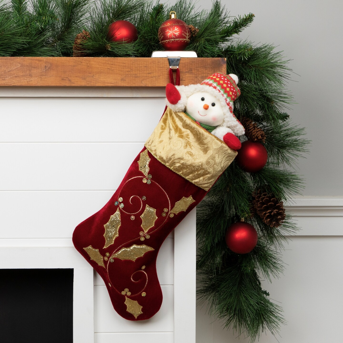 Northlight 20.5-Inch Velvet Gold and Maroon Etched Cuff Christmas Stocking