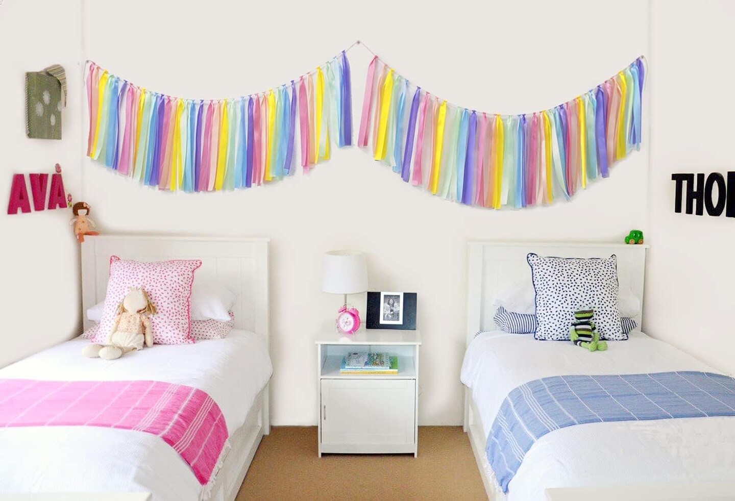 Pastel Rainbow Ribbon Tassel Garland Colorful Fabric Banner Hanging Patry Decoration Backdrop for Baby Shower, Highchair, Birthday Macron Banner Backdrop Decor 40 Inches(L) X 14 Inches(W)