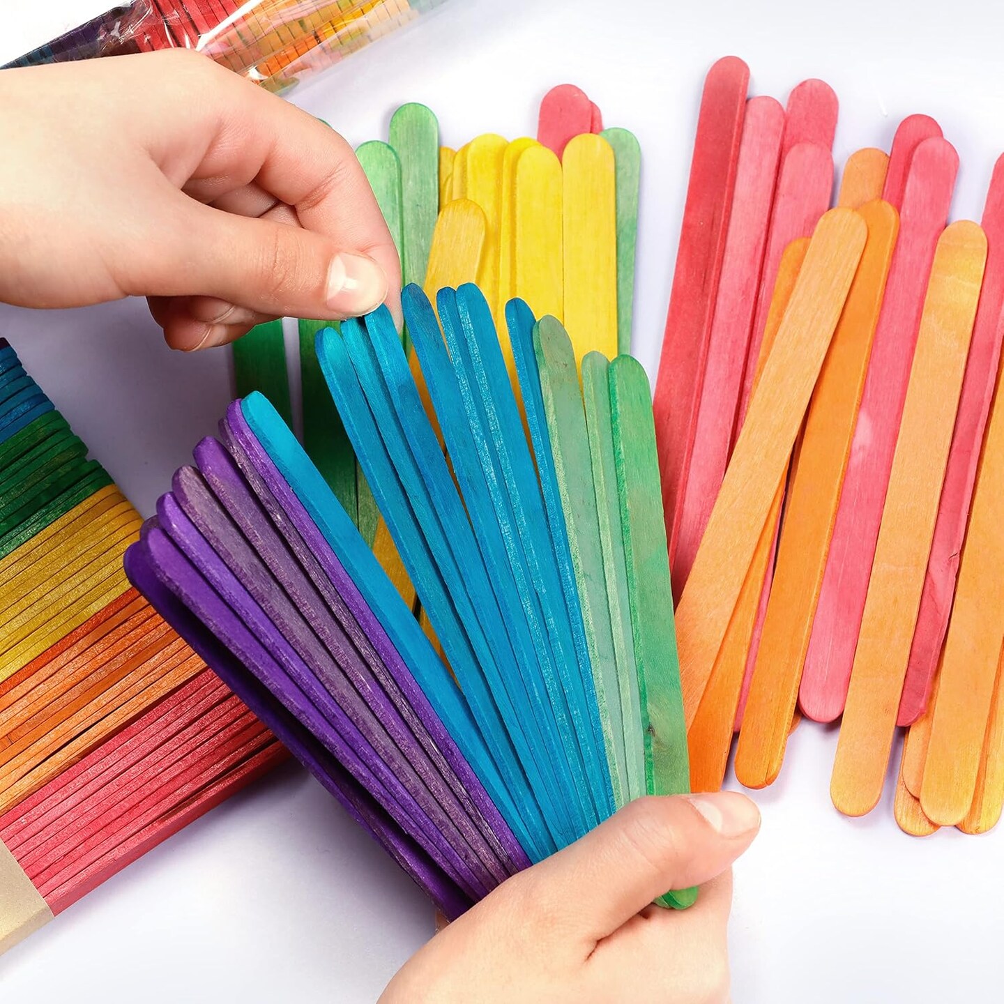 Colored Popsicle Sticks for Crafts 600pcs (7 Colors). Large Colorful Wood Craft Sticks for DIY Decor &#x26; Ice Cream. Bulk &#x26; Wide Jumbo Wooden Craft Popsicle for Kids &#x26; Adults