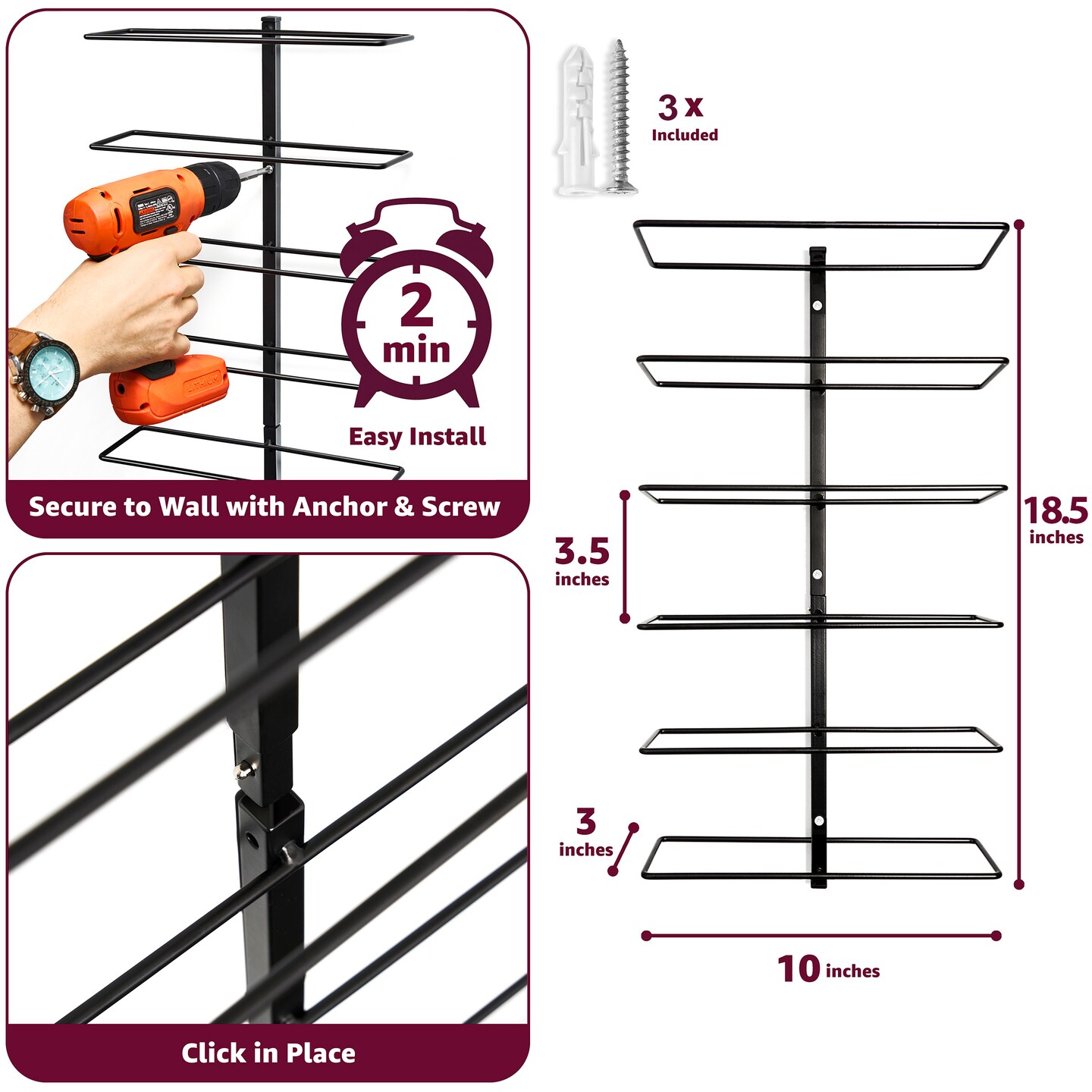 Sorbus Black Metal Wine Rack Bottle Holder - for Home Bar, Kitchen