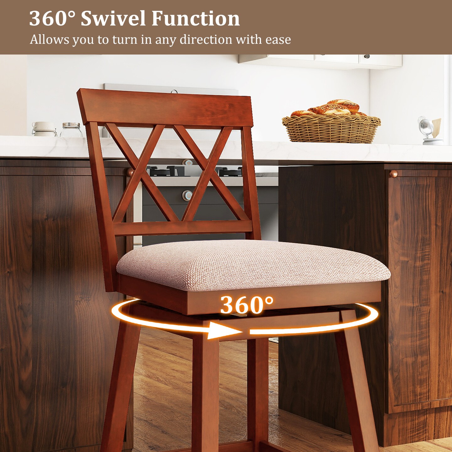 Adjustable Counter Bar-stools with Backrest and Seat Cushion Set of 2