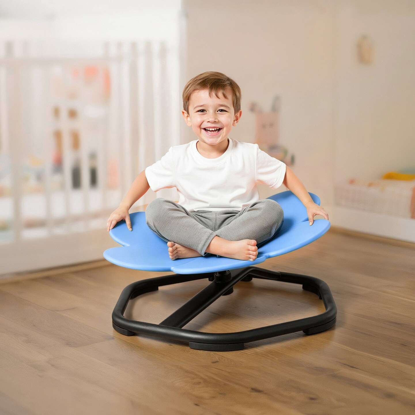 Blue Metal Kids Swivel Chair 360 Degree Spin Petal-Shaped 3-12 Yrs
