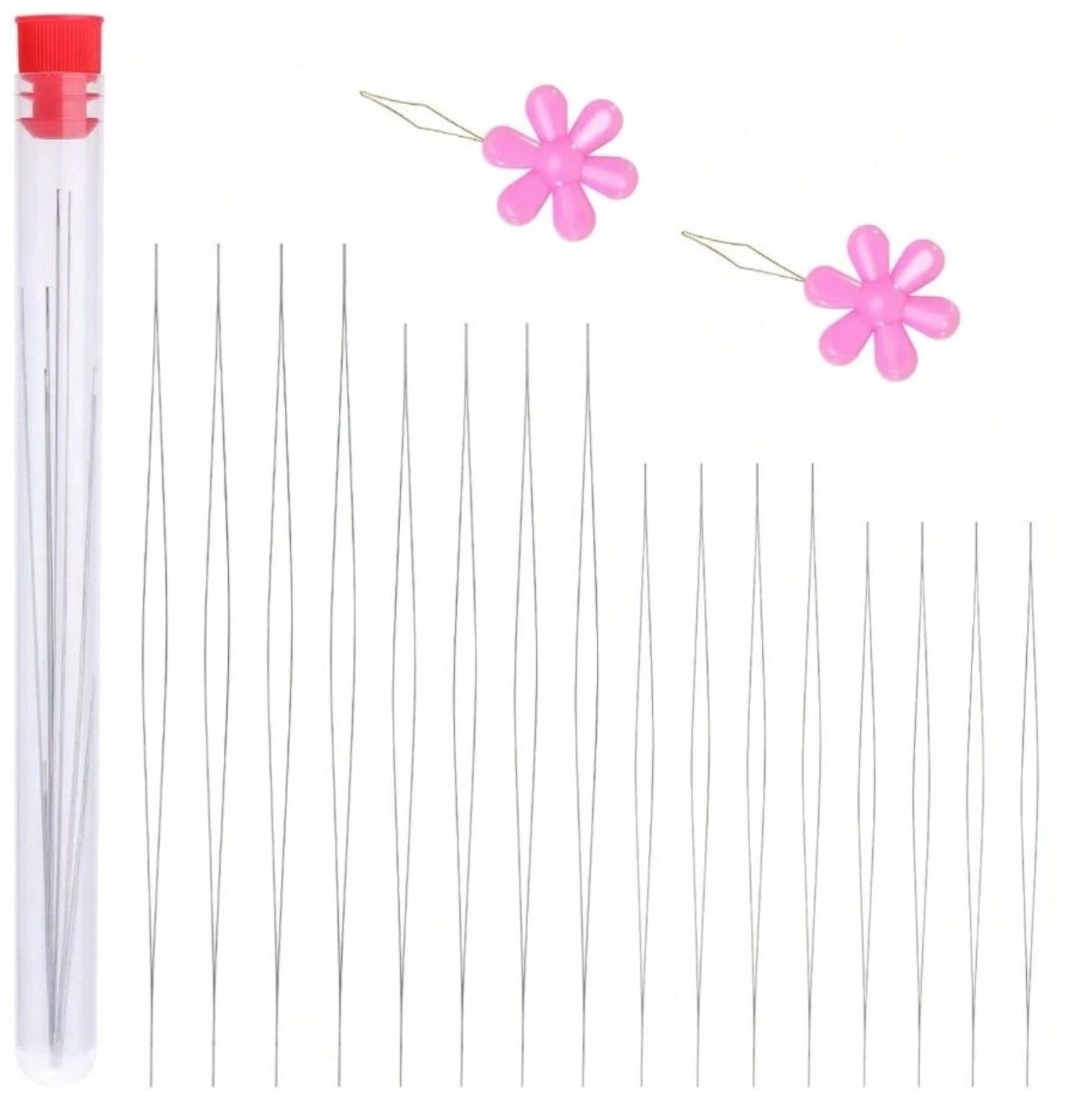 16-Piece Big Eye Beading Needle Set – 4 Sizes with Threader for Seed Beads, Embroidery & Jewelry Making