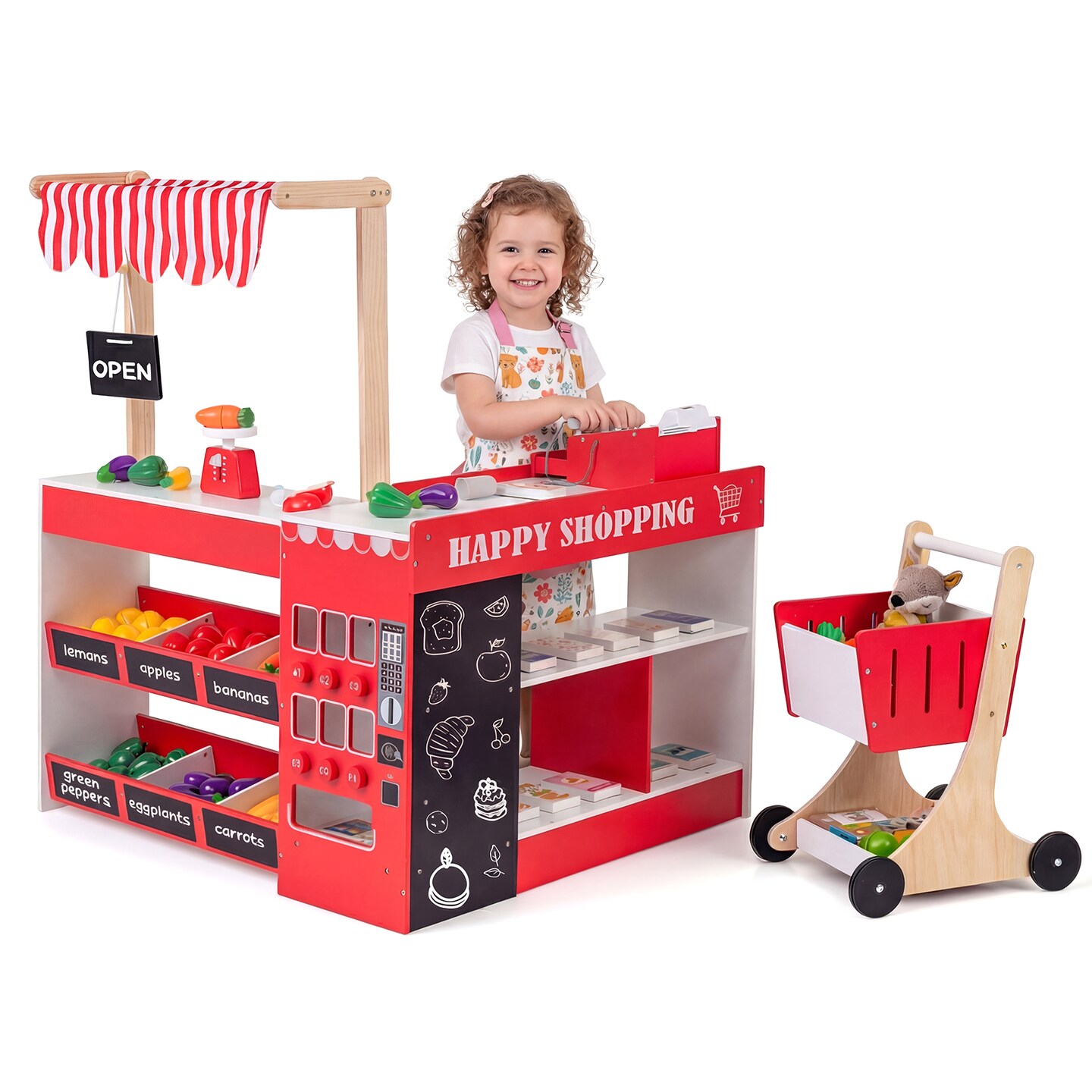 Wooden Grocery Store Playset for Kids – Supermarket with Vending Machine & Accessories