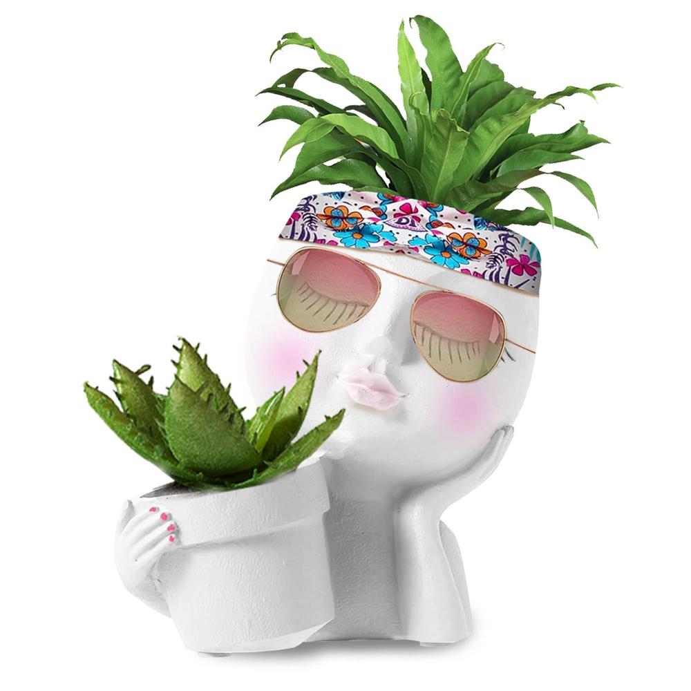 Edge Collections - 6.69" x 5.91" - Creative Girl Face Planter for Succulents and Cacti - 1 Piece