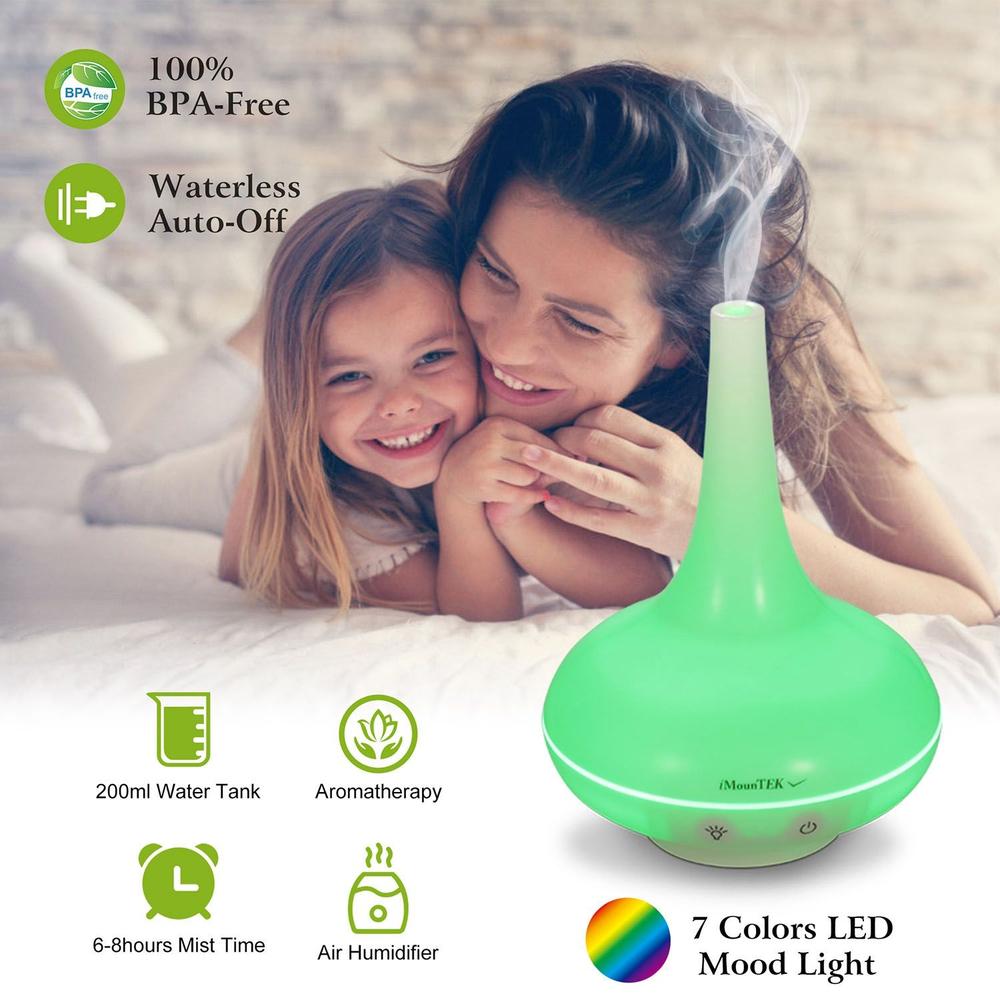 imountek - 6.30" × 8.86" - Green - Aromatherapy Humidifier with Colorful Nightlight - 1 Piece