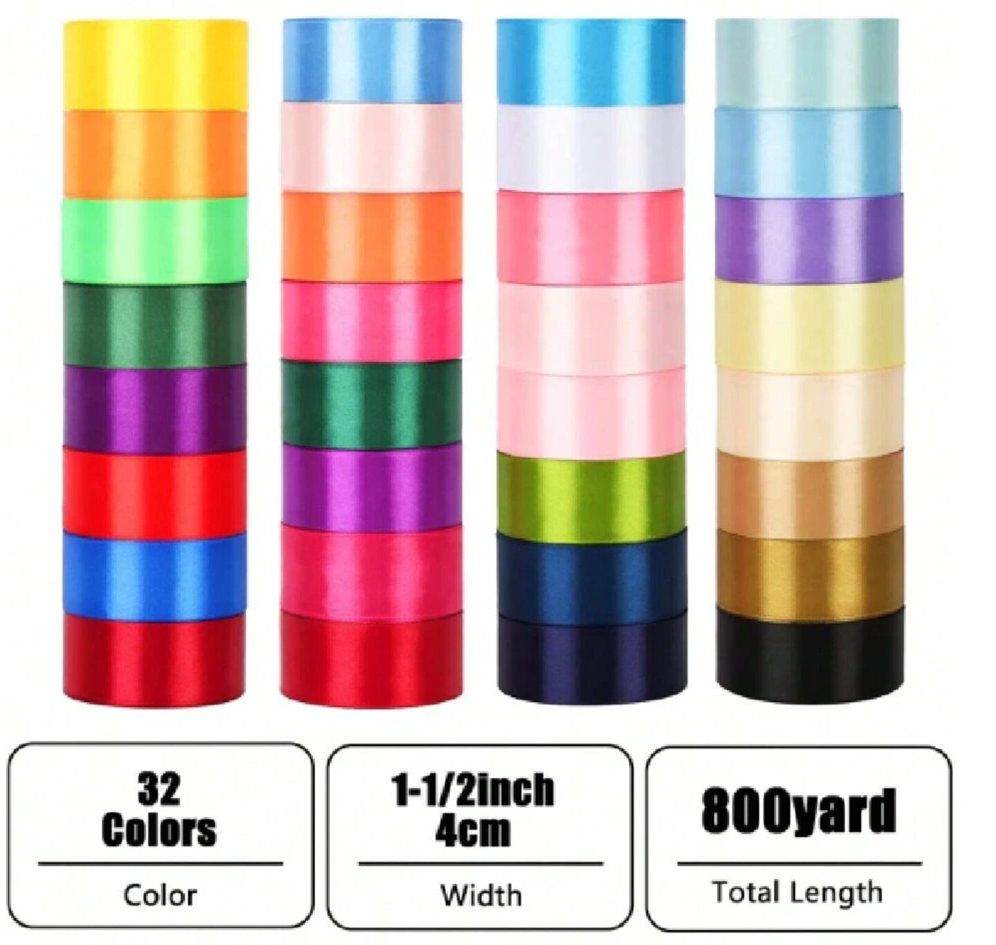 800 Yards Satin Ribbon – 1 ½ inch Single‑Face Decorative Ribbon for Gift Wrapping, Weddings, Crafts & Holiday Décor