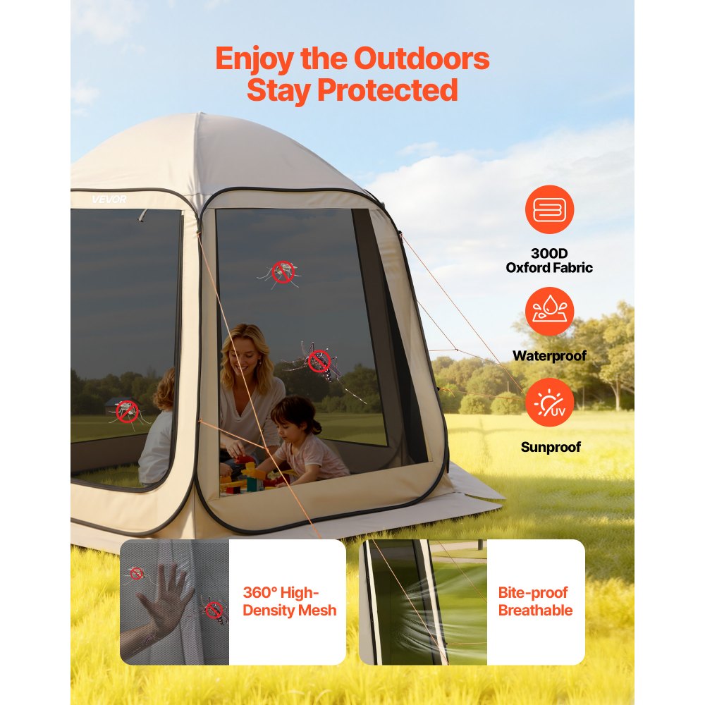 Beige 300D Oxford Pop Up Screen Tent 4–8 Person Instant Canopy
