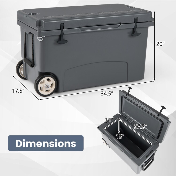 Portable Hard Cooler 75 Qt with Wheels and Extended Ice Retention