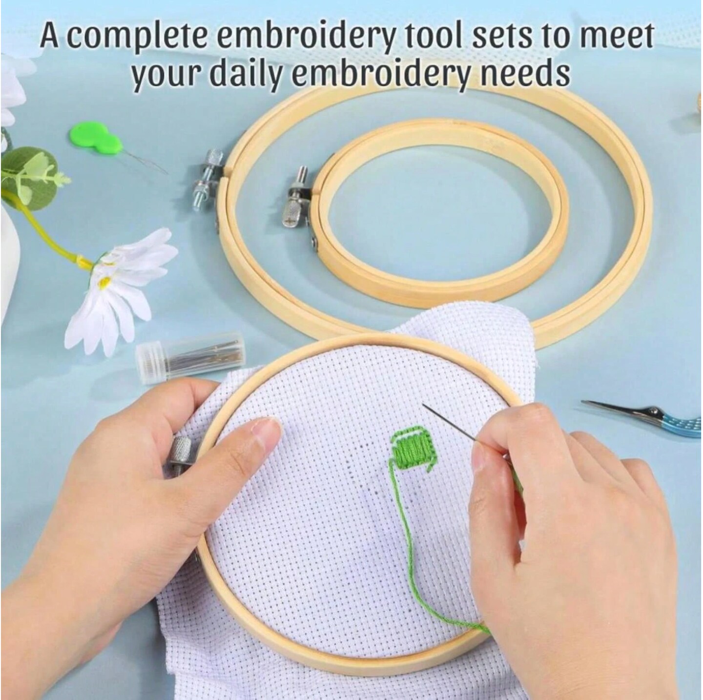 72-Piece Cross-Stitch & Embroidery Starter Kit – Hoops, Floss, Needles, Scissors & Tools for Beginners & Adults