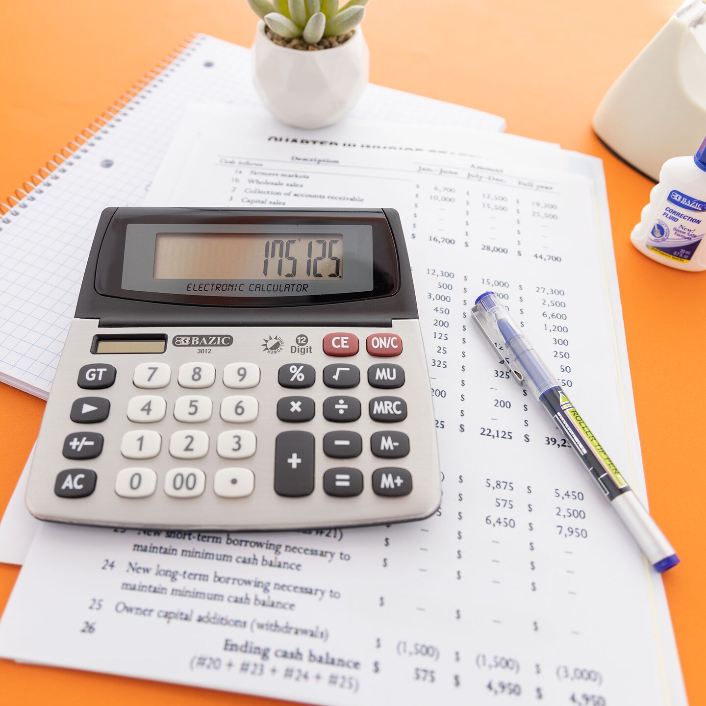 BAZIC Desktop Calculator 12-Digit Dual Power w/ Adjustable Display