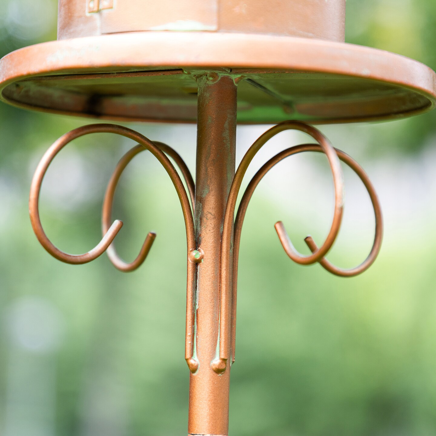 Set of 2 53''H Farmhouse Faux Copper 2-Tiered Distressed Metal Decorative Garden Birdhouse with Stake