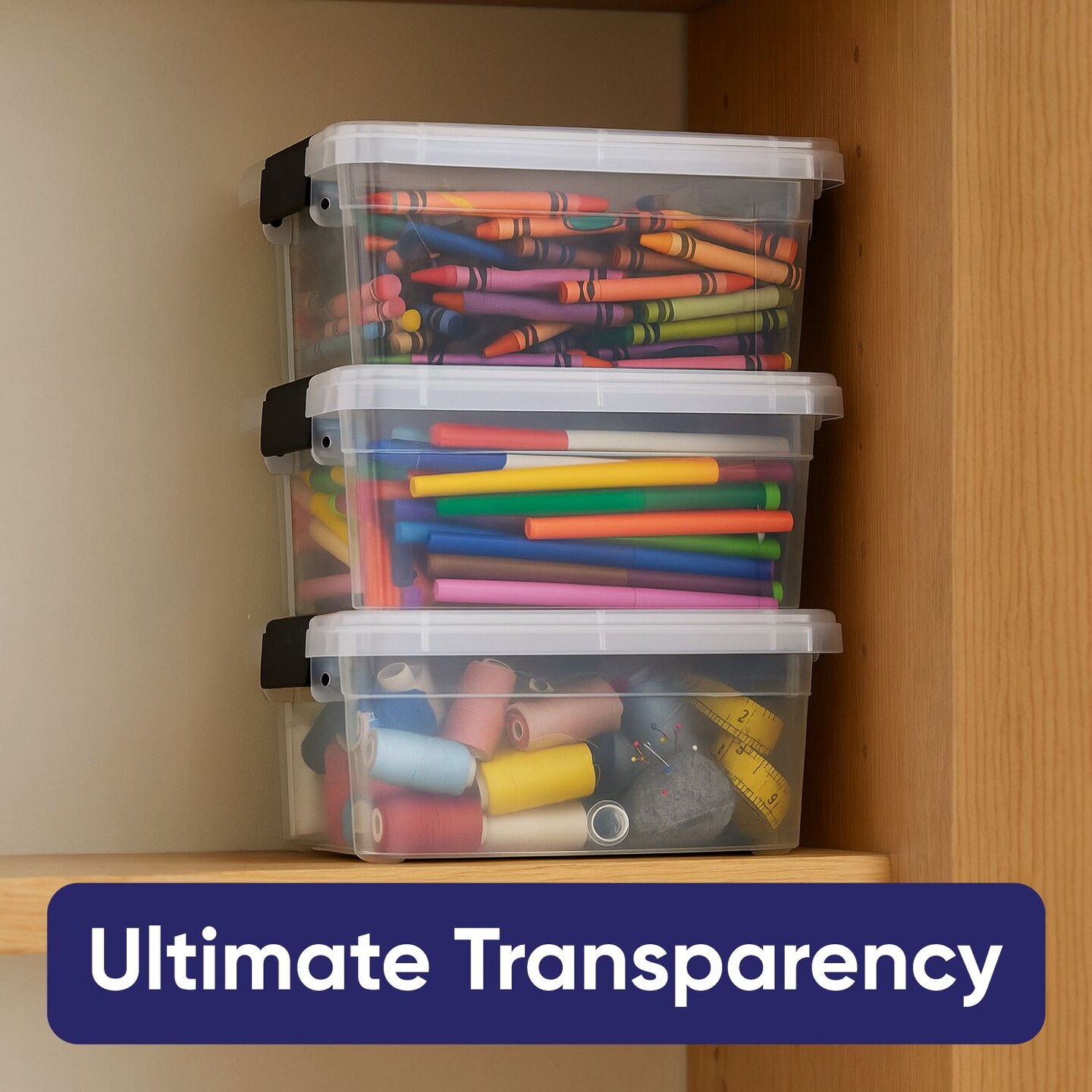 Superio Mini Plastic Crayon Box Storage Container Clear Plastic Bin with Lid Organizing Box 1.05 Qt.