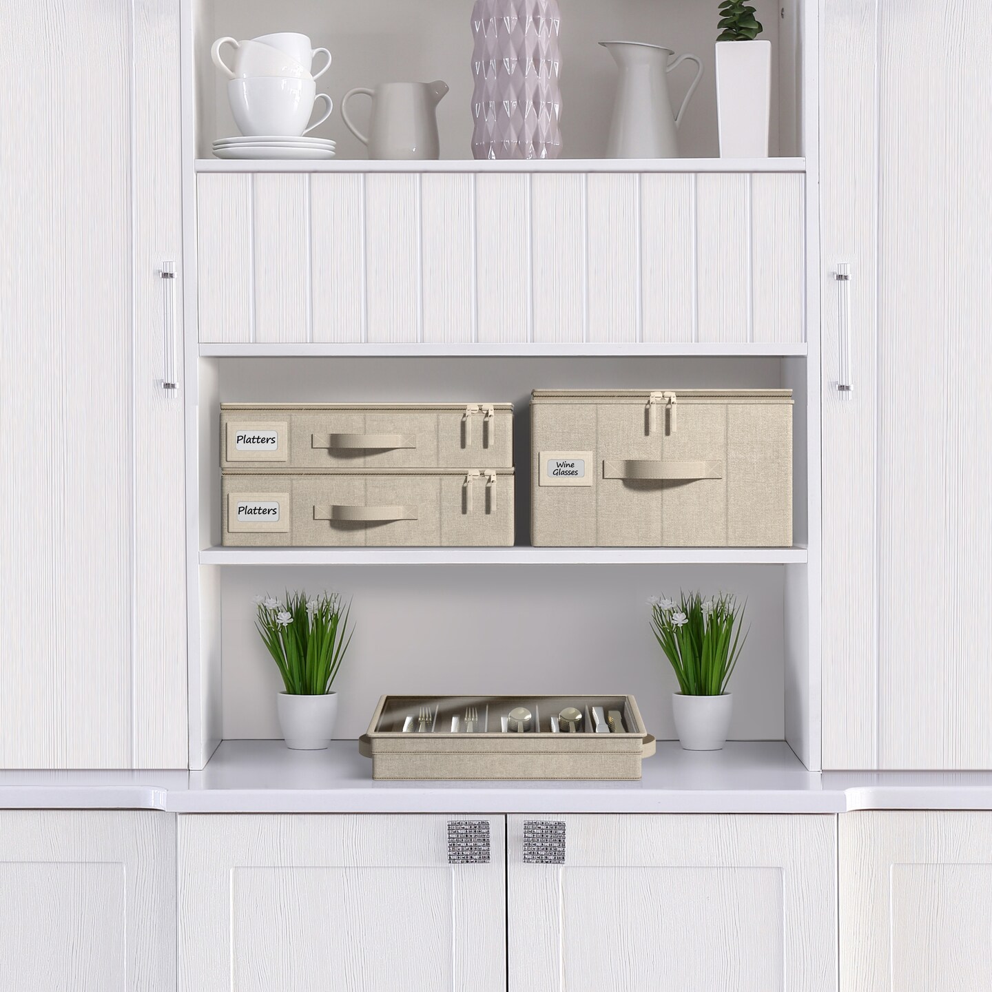 Sorbus Dinnerware Organizer for Champagne Flute Glasses with Lid (Holds Service for 12) with Felt Protectors - 13 x 10 x 10.6