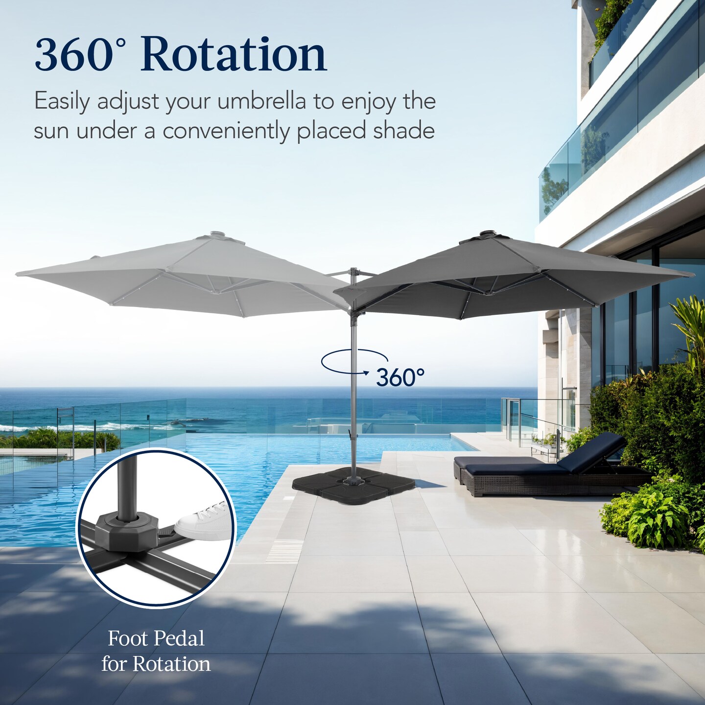 Best Choice Products 10ft 360° Rotating Cantilever Easy Auto Open Patio Umbrella w/ Solar LED Lights