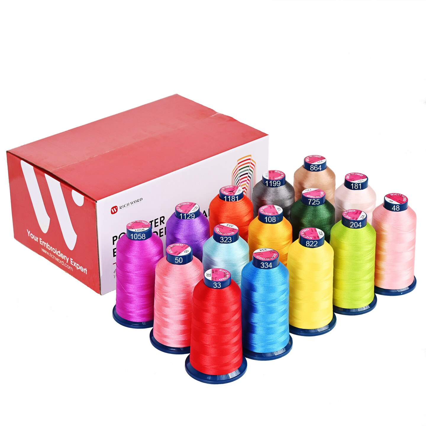 Richword Selected Embroidery Machine Thread 15/40/60/100 Colors 40WT (108D/2) Polyester Thread Kit Each Spool 4000M (4374Y) Suitable for Embroidery Machines