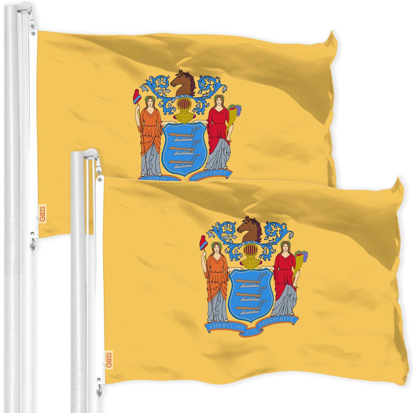 G128 2 Pack: New Jersey NJ | 3x5 Ft | LiteWeave Pro Series Printed 300D Polyester | Indoor/Outdoor, Vibrant Colors, Brass Grommets, Thicker and More Durable Than 100D 75D Polyester