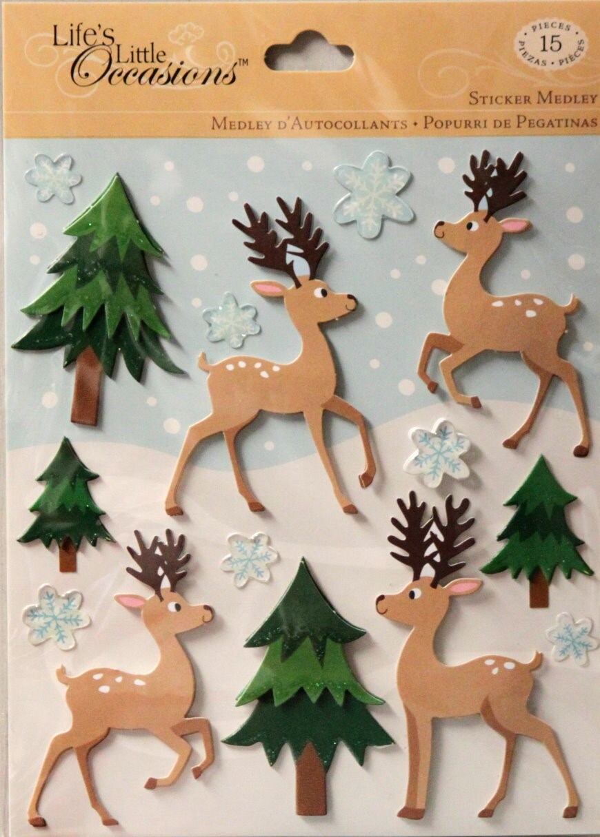 K & Company Life's Little Occasions Reindeer & Trees Dimensional Stickers Medley