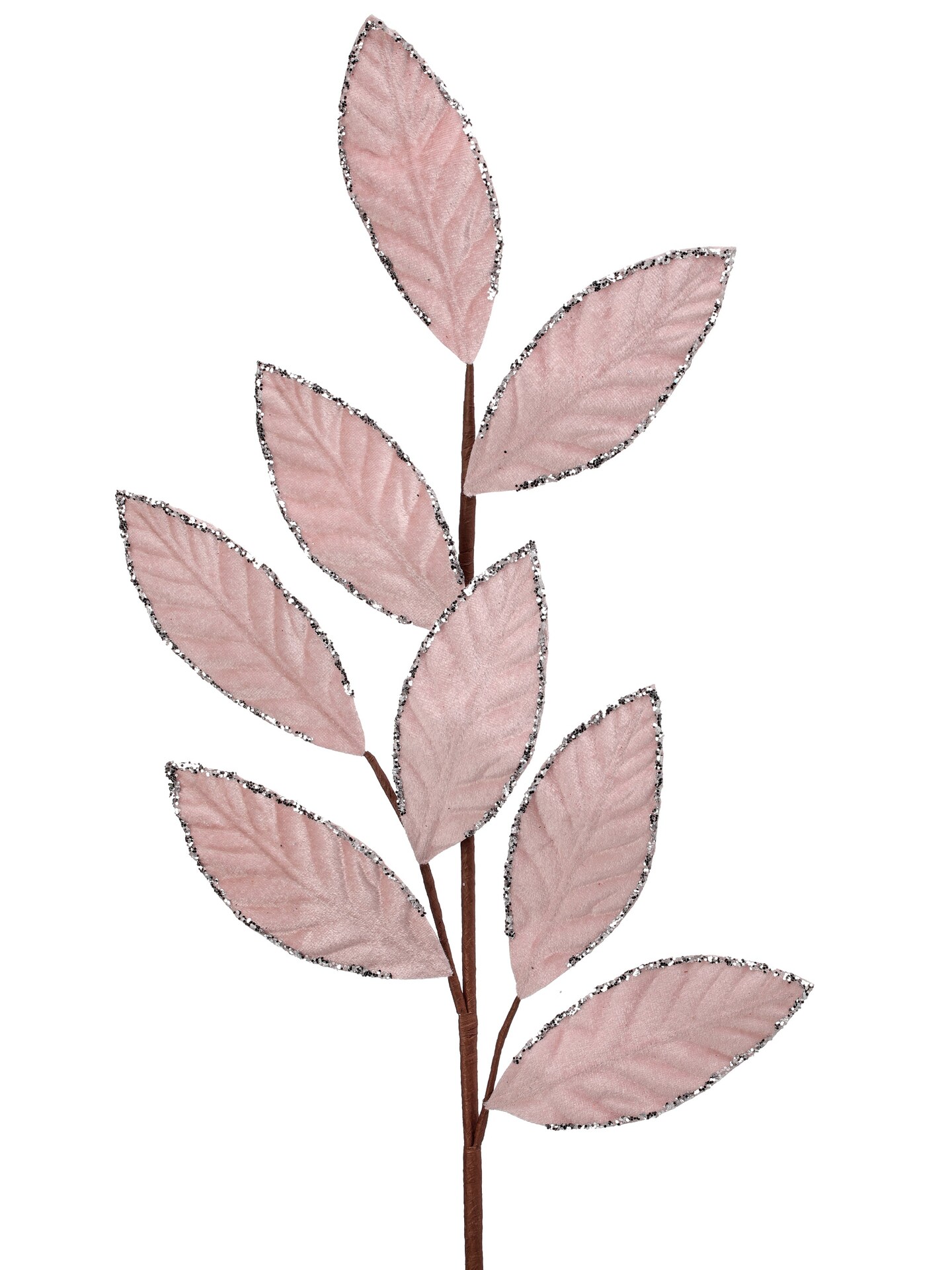 28&#x22; Blush Pink Velvet Glitter Leaf Sprays - Elegant Christmas Floral Decoration