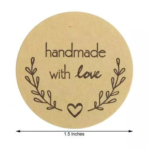 500 Natural Black 1.5&#x22; Round Self Adhesive Handmade Love STICKERS DIY Crafts