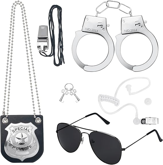 Police Pretend Play Toys Set, Kids Police Officer Costume with Detective Badge, Handcuffs, Cop Dress up Accessories