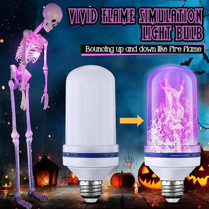LED Halloween Skeleton Lighting Kit, E26 Base Flame Light for Halloween Giant Skeleton, Skeleton Chest Light Kit with Up Down Effect, Scary Skeleton Lighting Kit for Halloween Decor (Purple)