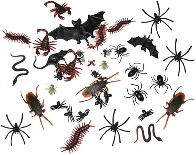 40 Pieces Plastic Realistic Insects/Bugs - Fake Mice, Cockroaches, Spiders, Scorpions, Flies and Centioedes for Halloween Party Favors and Decoration