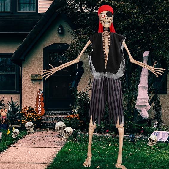 4 Pcs 12 ft Skeleton Accessories Giant Pirate Costume Set Halloween Skeleton Clothing Accessories for Garden Lawn Outdoor Halloween Decoration Black