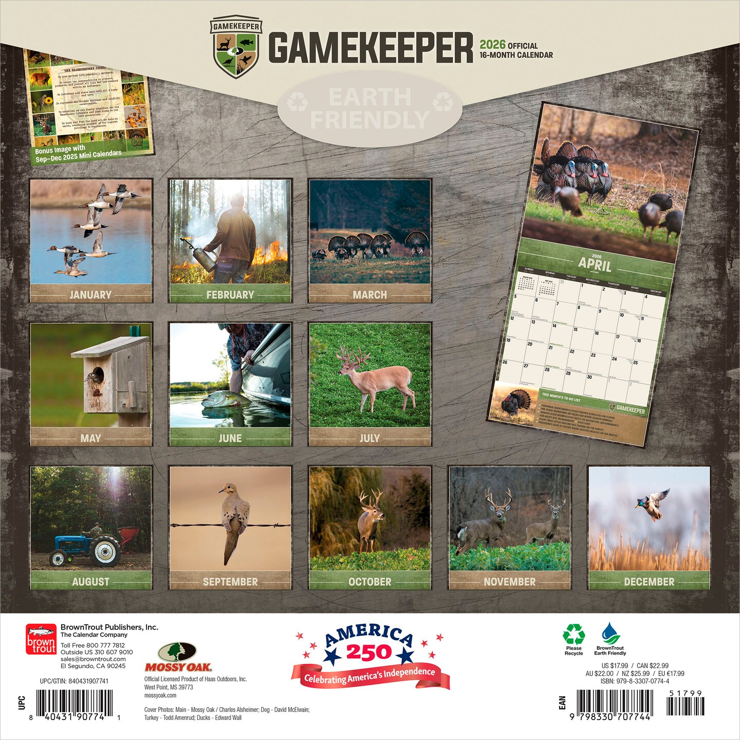 Mossy Oak Gamekeeper OFFICIAL | 2026 12 x 24 Inch (Hanging) Monthly Square Wall Calendar | Plastic-Free