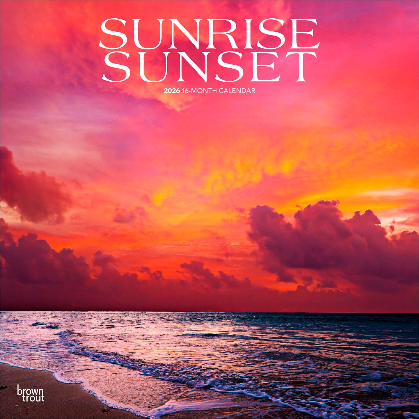 Sunrise Sunset | 2026 12 x 24 Inch (Hanging) Monthly Square Wall Calendar | Plastic-Free