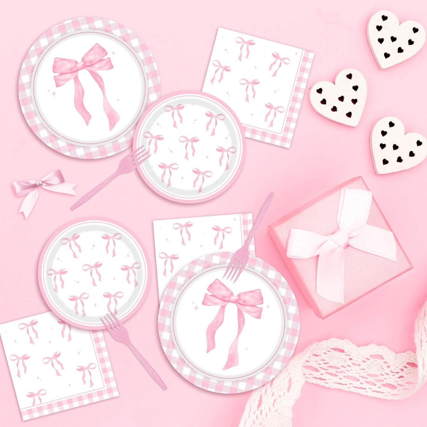 96Pcs Pink Bow Party Decorations Coquette