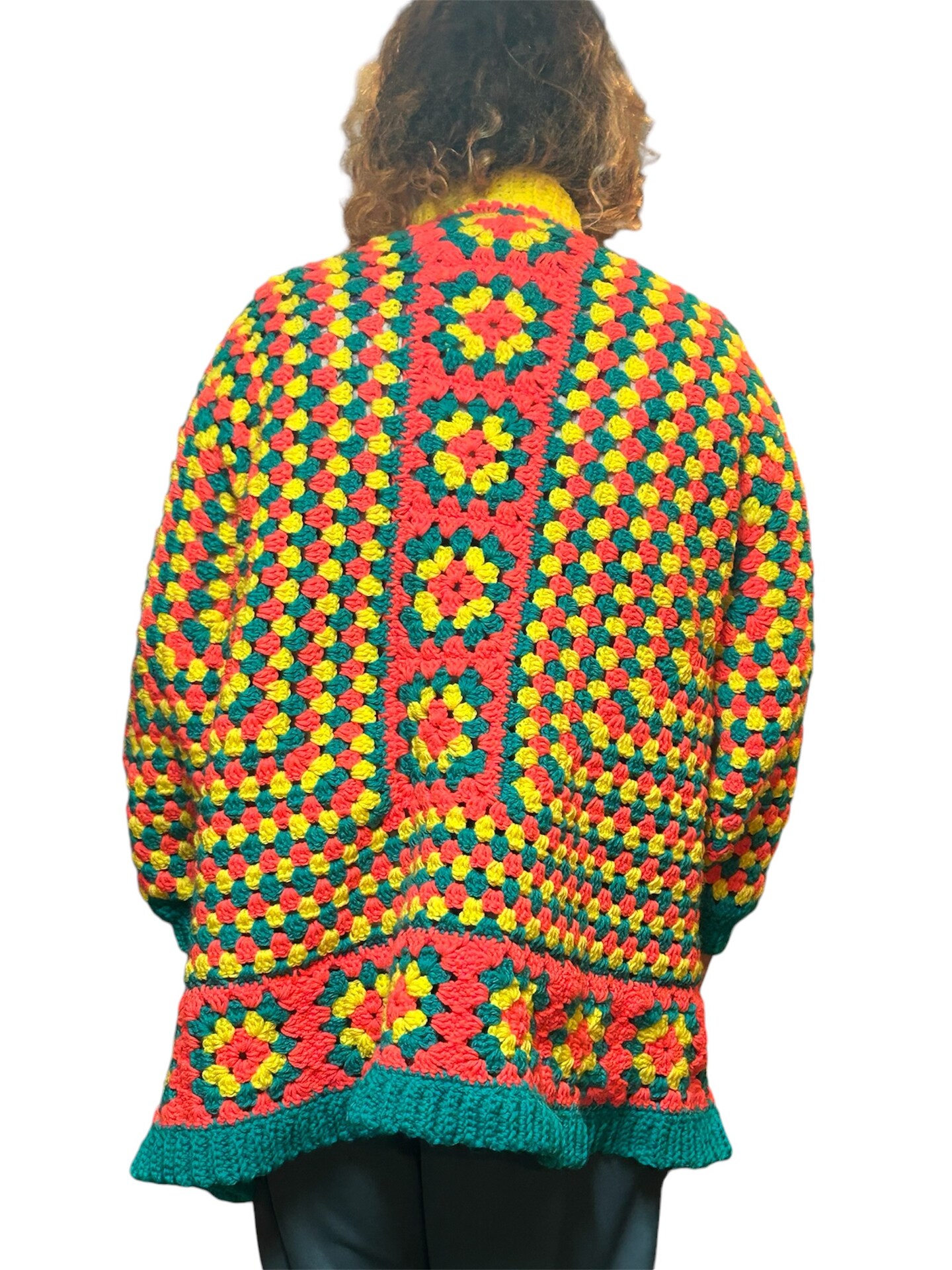 Hand Crochet Hexagon Cardigan, Women's Plus Size XXL XXXL, Yellow