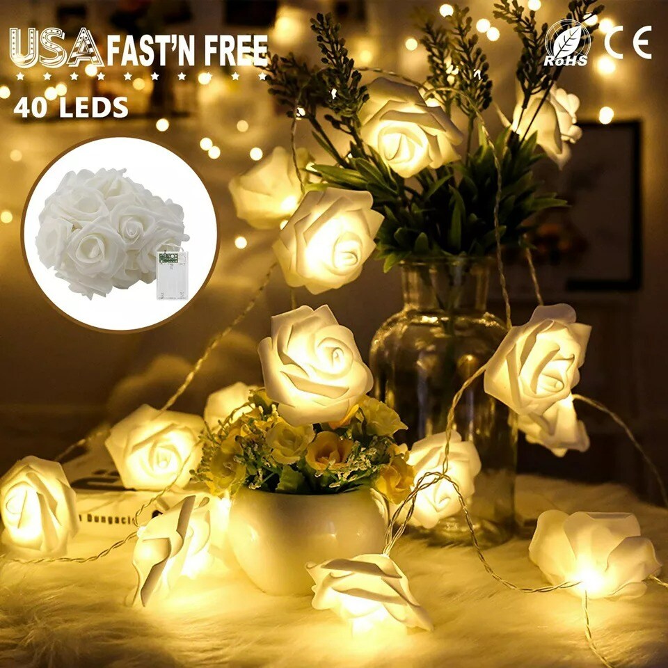 2 Packs 20 LED Rose Flower String Lights 10ft Battery Operated Decorative Light