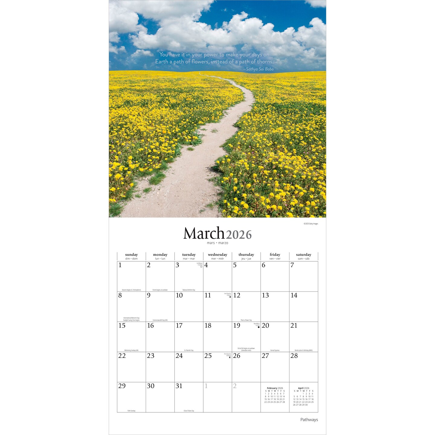 Pathways | 2026 12 x 24 Inch (Hanging) Monthly Square Wall Calendar | Plastic-Free