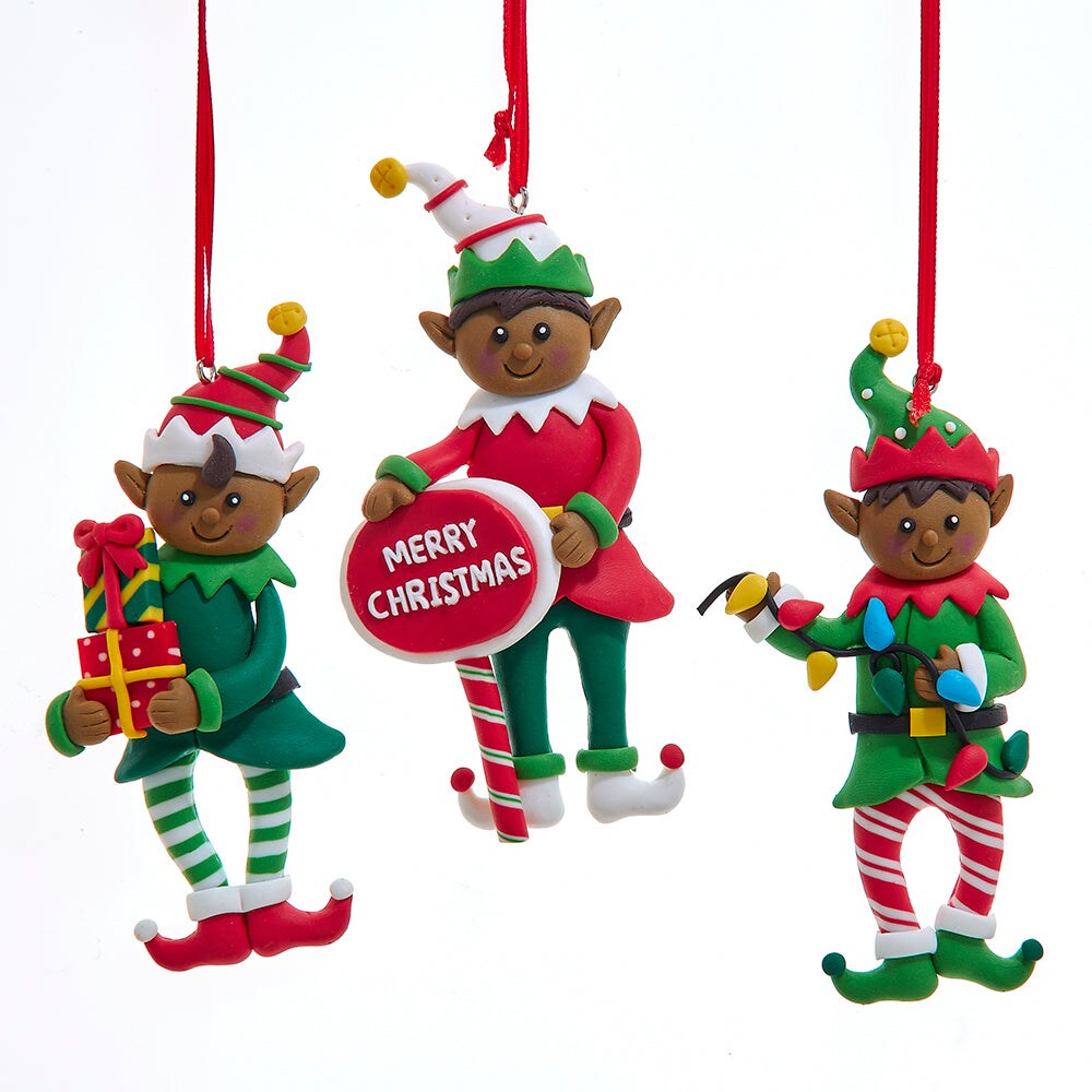 4.7&#x22; African American Elves &#x2013; Set of 3 Assorted Christmas Ornaments