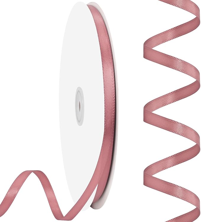 Dusty Pink Satin Thin Ribbon 1/4 Inch 100 Yards Double Faced Satin Ribbons for Gift Wrapping Crafts Weddings Invitations Flower Bouquet Bow Sewing