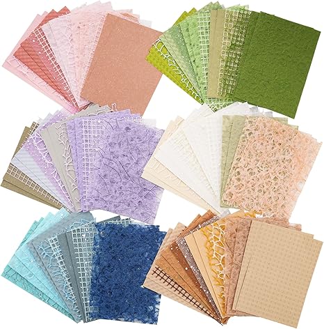 96 Sheets Textured Scrapbook Paper & Mesh Fabric – 6-Pack Assorted Set for Scrapbooking, Planners, Journals, Mixed Media, Collage & Card Embellishments, 3.9"x5.5"