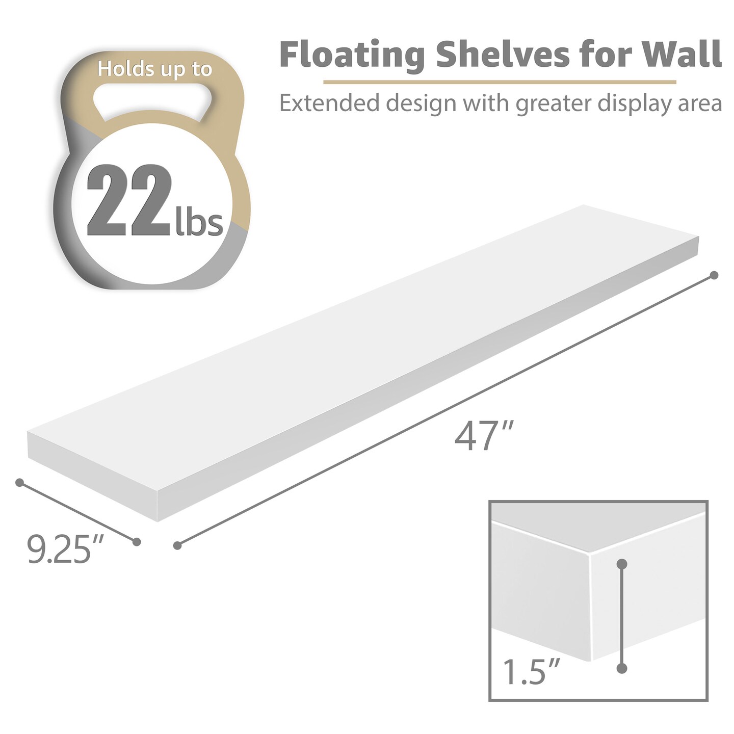 Sorbus 3 Pack Extra Long Floating Shelves for Wall, Large Floating Shelves for Bedroom, Kitchen, Living Room, Bathroom Shelves, Farmhouse Home Decor - 47 x 9.25 Inch Wall Mounted Floating Shelves for Wall