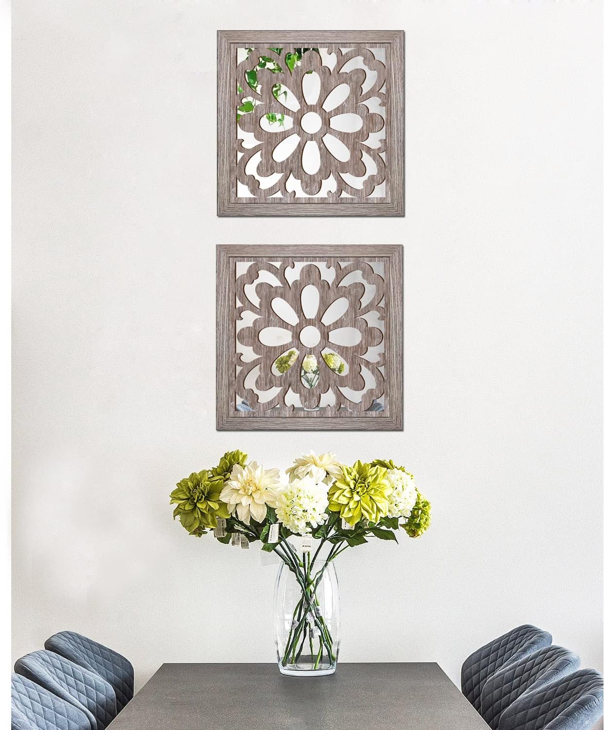 2pcs Set Square Mandala Cutout Wall Mirror Decor
