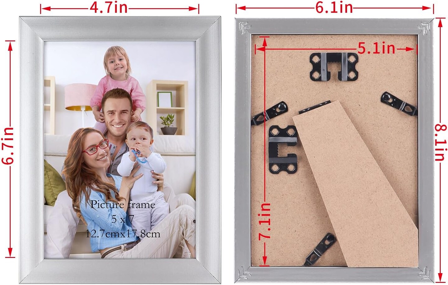 5x7 Picture Frame Silver Set of 12, Multi Modern 5 by 7 Photo Frames Bulk for Wall