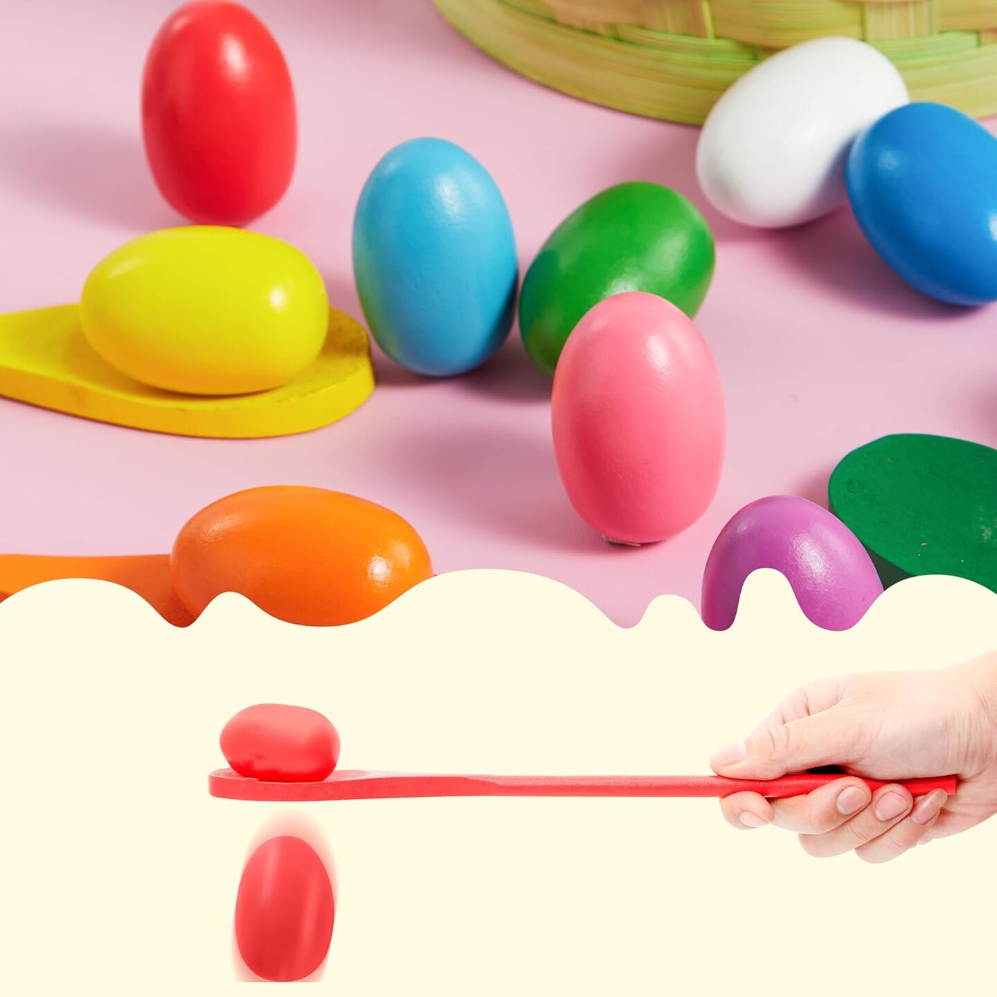 24 PCS Easter Egg and Spoon Race Game Set, 12 Players Carnival Game for Kids &#x26; Family Activity Holiday Outdoor Yard Easter Egg Hunt Birthday Party Lawn