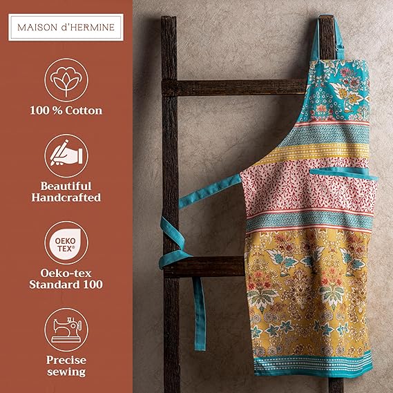 100% Cotton Kitchen Apron with an Adjustable Neck with Long Ties for Women Men Chef