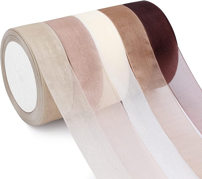 5 Rolls Organza Ribbon 1&#x22; x 25 Yd Each Roll, Fall Sheer Chiffon Ribbon, Transparent Sheer Ribbon for Gift Wrapping, Bouquet, Wedding, Party Decoration