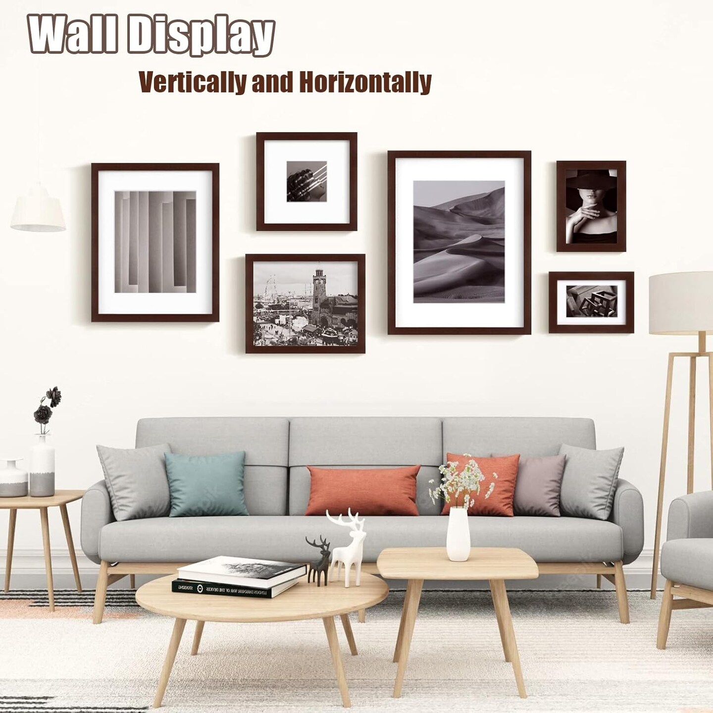 Set of 4 Solid Wood 11×14 Picture Frames in Walnut Finish with Plexiglass, Display 5×7 or 8×10 with Mat or 11×14 Without Mat, Suitable for Tabletop or Wall Display