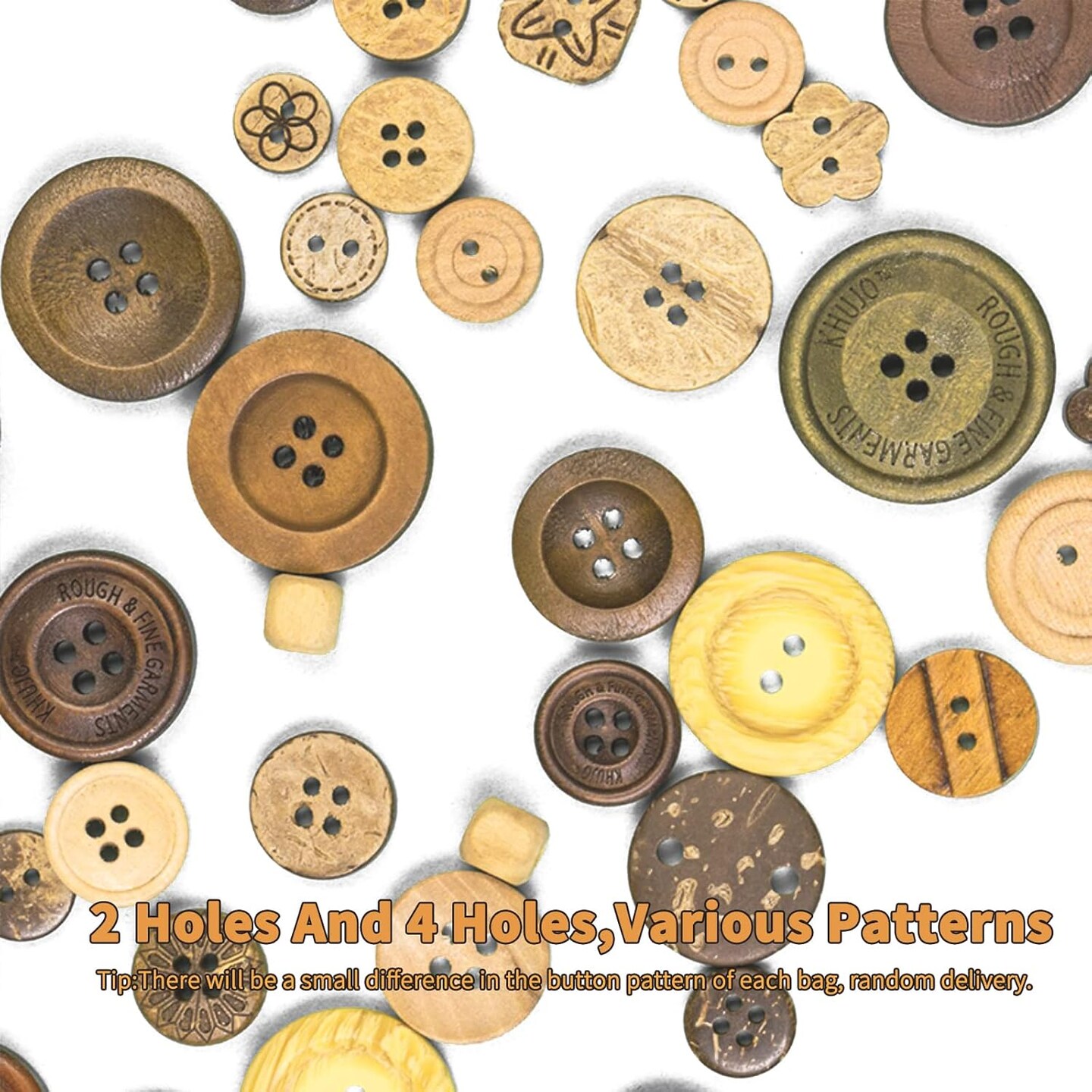 Mixed Vintage Wood Buttons for Crafts,Assorted Shapes Bulk DIY Sewing