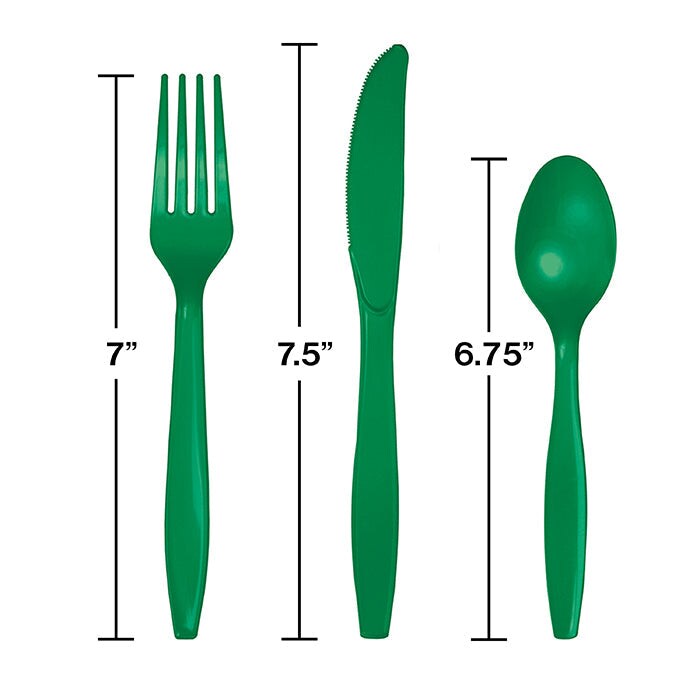 Bulk Pack of 48 Emerald Green Assorted Plastic Cutlery