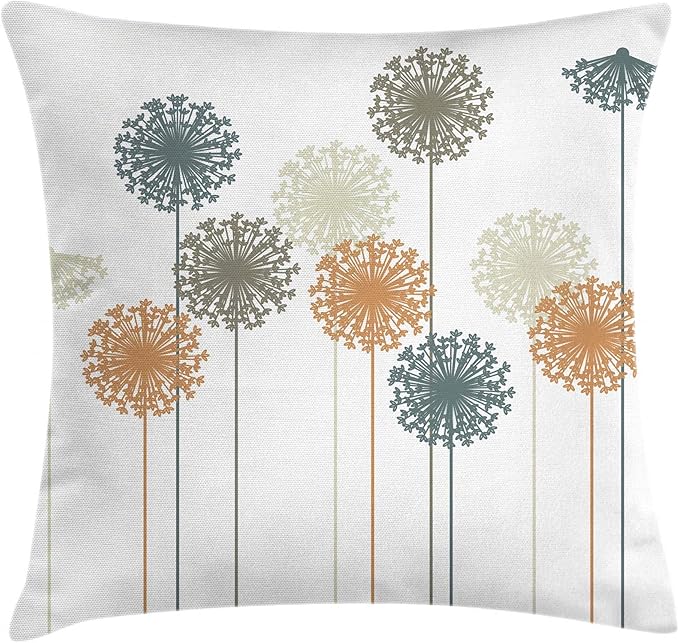 Dandelion Throw Pillow Cushion Cover, Abstract Wildflower Silhouettes Botanical Inspirations Meadow in Summer Season, Decorative Square Accent Pillow Case, 18&#x22; X 18&#x22;, White Mustard