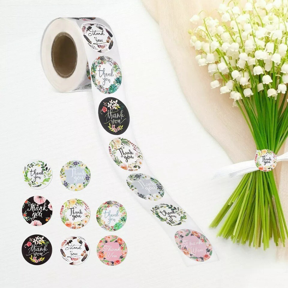 2 Roll of 1000 Pcs 1" Assorted Floral Thank You Stickers Round Sealing Labels US