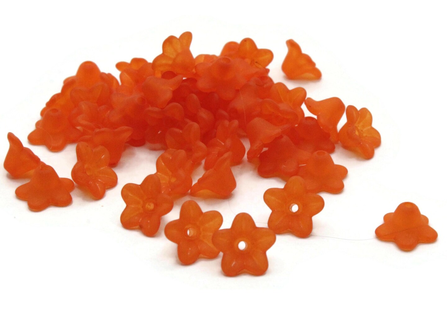 50 10mm Small Orange Flower Translucent Lucite Beads
