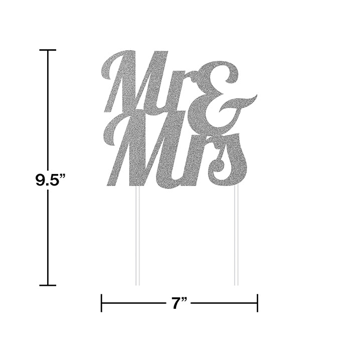 Silver Glitter Mr &#x26; Mrs Cake Topper